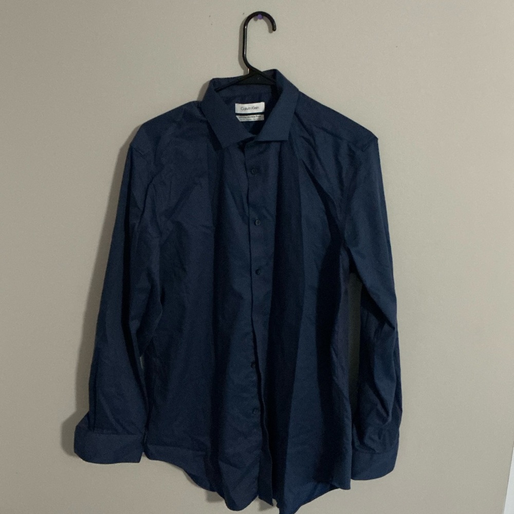 Calvin Klein Infinite Wrinkle Free Slim Fit Navy Dress Shirt 16 32/33